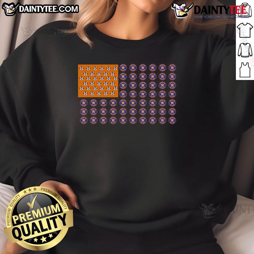 Good Logo Houston Astros American Flag Sweatshirt Alt Text: Houston Astros sweatshirt featuring American flag design, perfect for fans celebrating team spirit and patriotism.