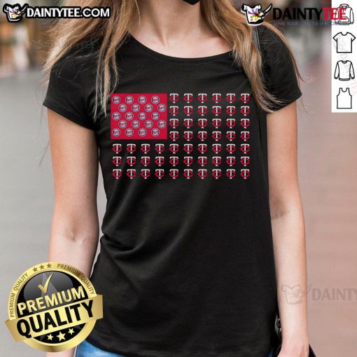 Stylish Minnesota Twins ladies tee featuring the team's logo and an American flag design, perfect for fans.