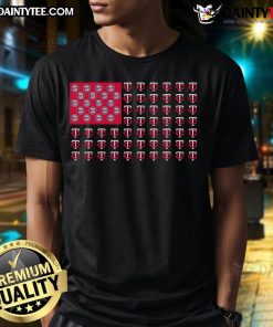 Good Logo Minnesota Twins American Flag T-Shirt featuring a patriotic design with team colors and logo.