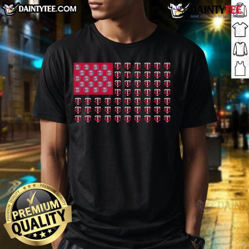 Good Logo Minnesota Twins American Flag T-Shirt featuring a patriotic design with team colors and logo.