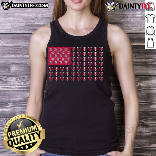 Stylish Minnesota Twins tank top featuring the American flag design, perfect for baseball fans and summer outings.
