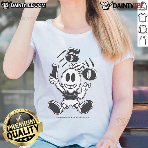 Good Lyrical Lemonade and 150 Dreamteam Juggle 2025 ladies tee showcasing vibrant design perfect for casual wear.