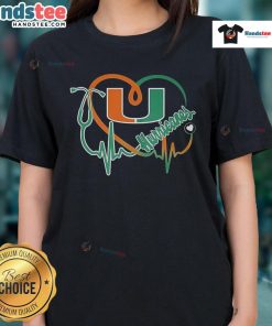 Good Miami Hurricanes Caring Heartbeat Nurse Ladies Tee showcasing a stylish design for healthcare professionals and fans.
