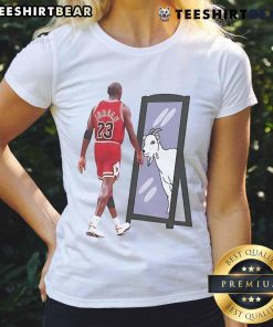 Good Michael Jordan GOAT mirror ladies tee featuring a stylish graphic of MJ, perfect for basketball and fashion fans.