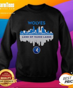 Good Minnesota Timberwolves skyline sweatshirt featuring 'Land of 10,000 Lakes' design, perfect for basketball fans.