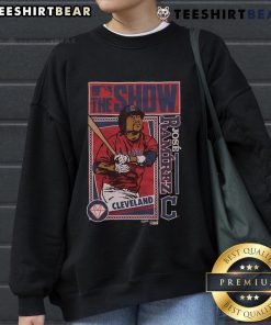 Jose Ramirez sweatshirt from MLB The Show, featuring the Guardians logo, perfect for baseball fans and gamers.