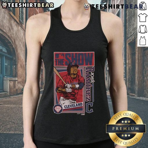 Alt Text: Jose Ramirez wearing a Guardians tank top in MLB The Show, showcasing team spirit and athletic style.