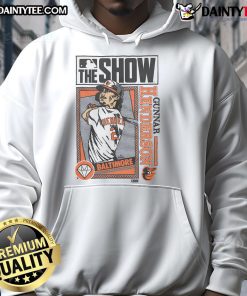 Gunnar Henderson wearing a stylish Orioles hoodie from MLB The Show, showcasing team spirit and casual sportswear.