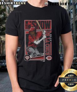 Good MLB The Show Reds Elly De La Cruz T-Shirt featuring vibrant graphics and team colors, perfect for baseball fans.