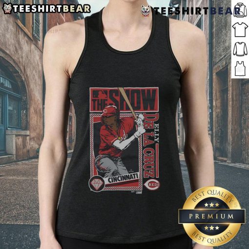 Good MLB The Show Reds Elly De La Cruz tank top featuring vibrant graphics and team colors, perfect for fans.