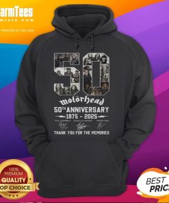 Good Motorhead 50th Anniversary 1975-2025 hoodie celebrating rock music history and fan appreciation.
