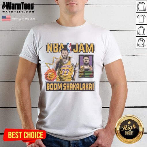 Good NBA Jam Lakers Luka Doncic T-Shirt featuring vibrant graphics of Luka Doncic in Lakers colors.