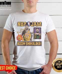 Good NBA Jam Lakers Luka Doncic T-Shirt featuring vibrant graphics of Luka Doncic in Lakers colors.