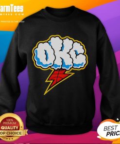 Good Oklahoma City Thunder sweatshirt featuring a cloudy sky and lightning design, perfect for fans and cool weather.