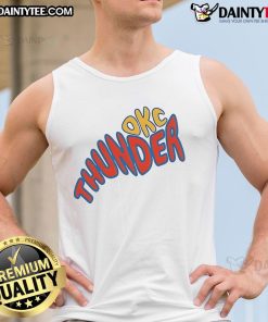 Stylish Oklahoma City Thunder groovy NBA game day tank top featuring vibrant colors and team logo for fans.