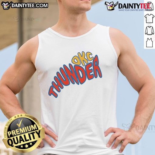 Stylish Oklahoma City Thunder groovy NBA game day tank top featuring vibrant colors and team logo for fans.