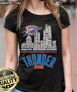 2025 Oklahoma City Thunder logo tee featuring players' names for ladies, showcasing team spirit and style.