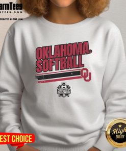 Alt Text: Women's college world series stripe sweatshirt featuring Oklahoma softball team logo, perfect for fans and athletes.