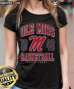 Good Ole Miss Rebels Basketball ladies tee featuring team colors and logo, perfect for fans and athletes.