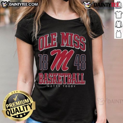 Good Ole Miss Rebels Basketball ladies tee featuring team colors and logo, perfect for fans and athletes.