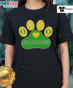 Alt Text: Good Paw My Dog Oregon Ducks Ladies Tee featuring vibrant team colors and a stylish design for fans.
