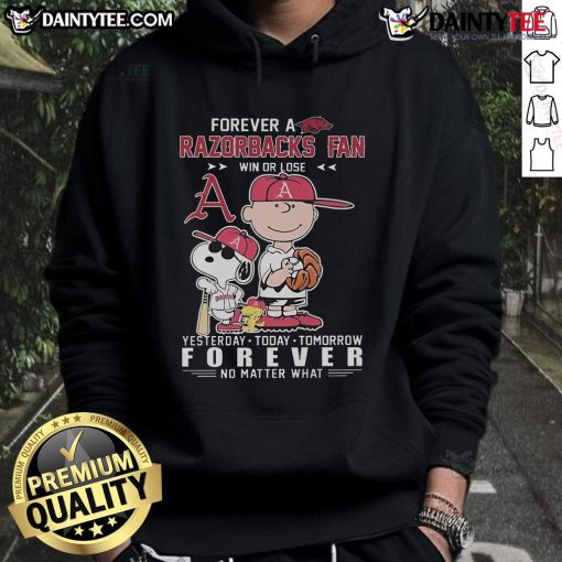 Good Peanuts Characters hoodie for Arkansas Razorbacks fans, celebrating loyalty win or lose yesterday, today, tomorrow.