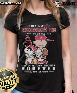 Good Peanuts characters tee for Arkansas Razorbacks fans, celebrating loyalty win or lose, perfect for ladies.