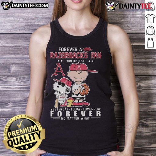 Good Peanuts characters tank top for Arkansas Razorbacks fans, celebrating loyalty win or lose, yesterday, today, tomorrow.