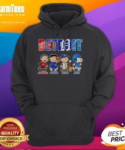Good Peanuts hoodie featuring Detroit Red Wings, Pistons, Tigers, and Lions logos for sports fans.