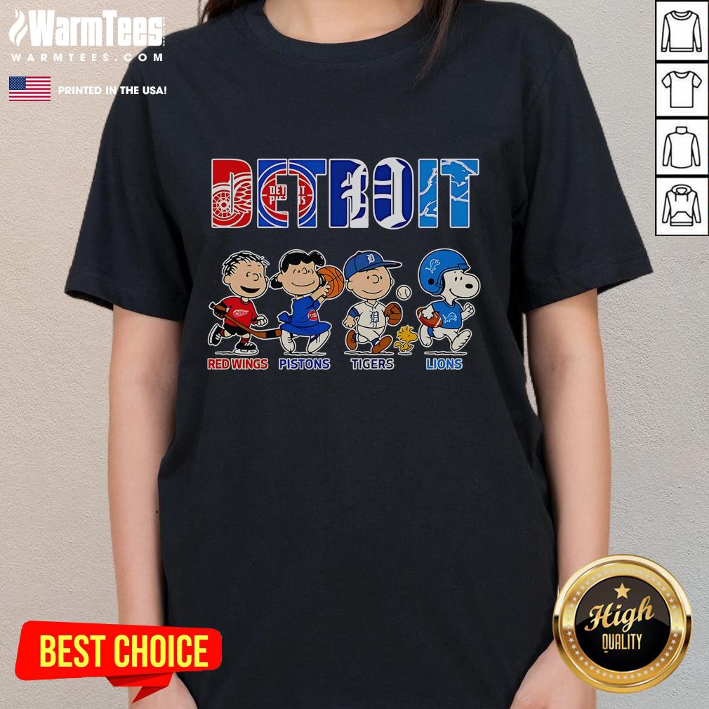 Good Peanuts Detroit Red Wings Pistons Tigers Lions Sports Ladies Tee Good Peanuts Detroit Red Wings Pistons Tigers Lions Sports Ladies Tee featuring team logos and vibrant colors.