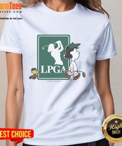 Good Peanuts X LPGA Lucy and Woodstock Ladies Tee featuring vibrant colors and playful designs for golf enthusiasts.