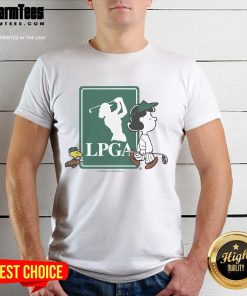 Good Peanuts X LPGA Lucy and Woodstock T-Shirt featuring vibrant graphics of Lucy and Woodstock in a playful design.