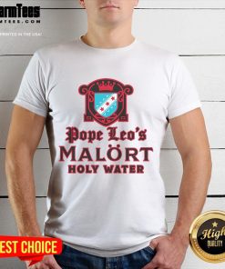 Good Pope Leo's Holy Water T-Shirt featuring a vibrant design of Pope Leo and sacred symbols, perfect for religious apparel.