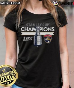 Good Preschool Florida Panthers Fanatics Ladies Tee celebrating 2024 Stanley Cup Champions in heather charcoal color.