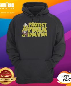 Person wearing a 'Good Public Education Rocks' hoodie, promoting support for quality education and community engagement.