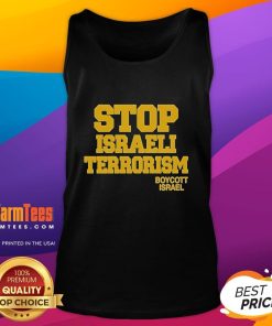 Good Robert Martin wearing a 'Stop Israeli Terrorism' tank top at a protest advocating to boycott Israel.