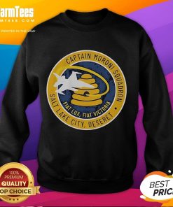 Good Ryan McBeth wearing Captain Moroni Squadron sweatshirt in Salt Lake City, showcasing Deseret Flat style.