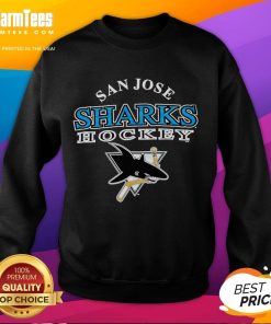 Alt Text: Vintage 90s San Jose Sharks hockey sweatshirt featuring team logo and retro design, perfect for sports fans.