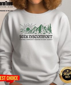 Good Seek Discomfort sweatshirt featuring Mountain Spirit Trail design, perfect for adventurous journeys in a global community.