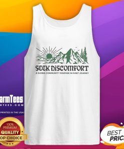 Good Seek Discomfort tank top worn by a diverse group on the Mountain Spirit Trail, celebrating global community and adventure.