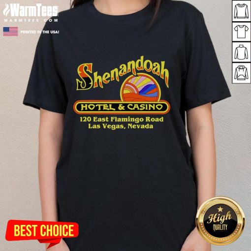 Good Shenandoah Hotel and Casino vintage Las Vegas ladies tee showcasing retro design and vibrant colors.