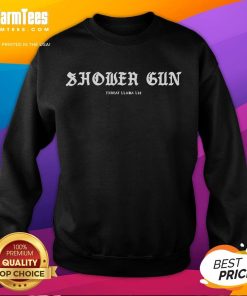 Good Shower Gun Threat Llama Sweatshirt featuring a colorful llama graphic and cozy design for casual wear.