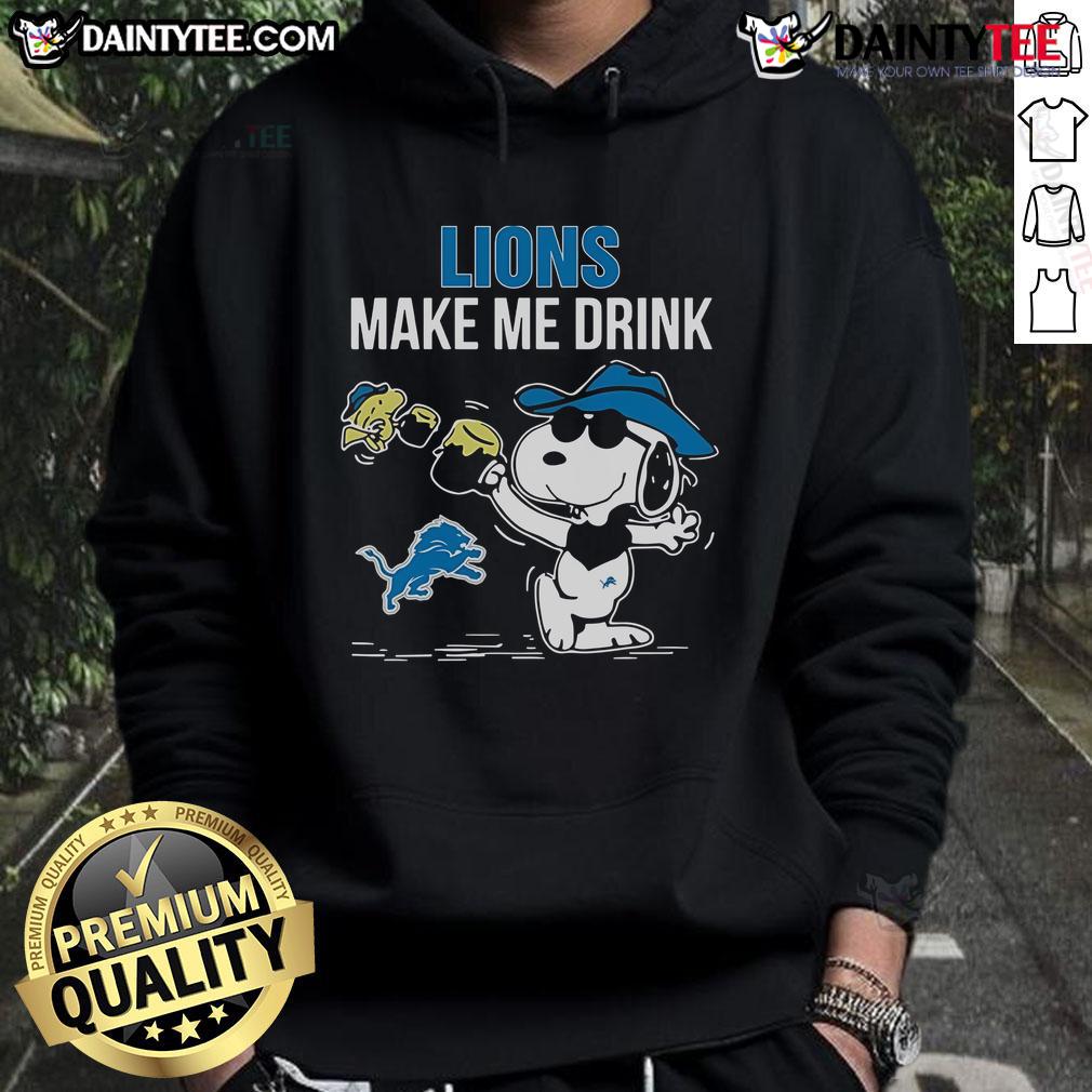 Good Snoopy And Woodstock Detroit Lions Make Me Drink Hoodie Good Snoopy and Woodstock Detroit Lions Make Me Drink Hoodie featuring cartoon characters in team colors.