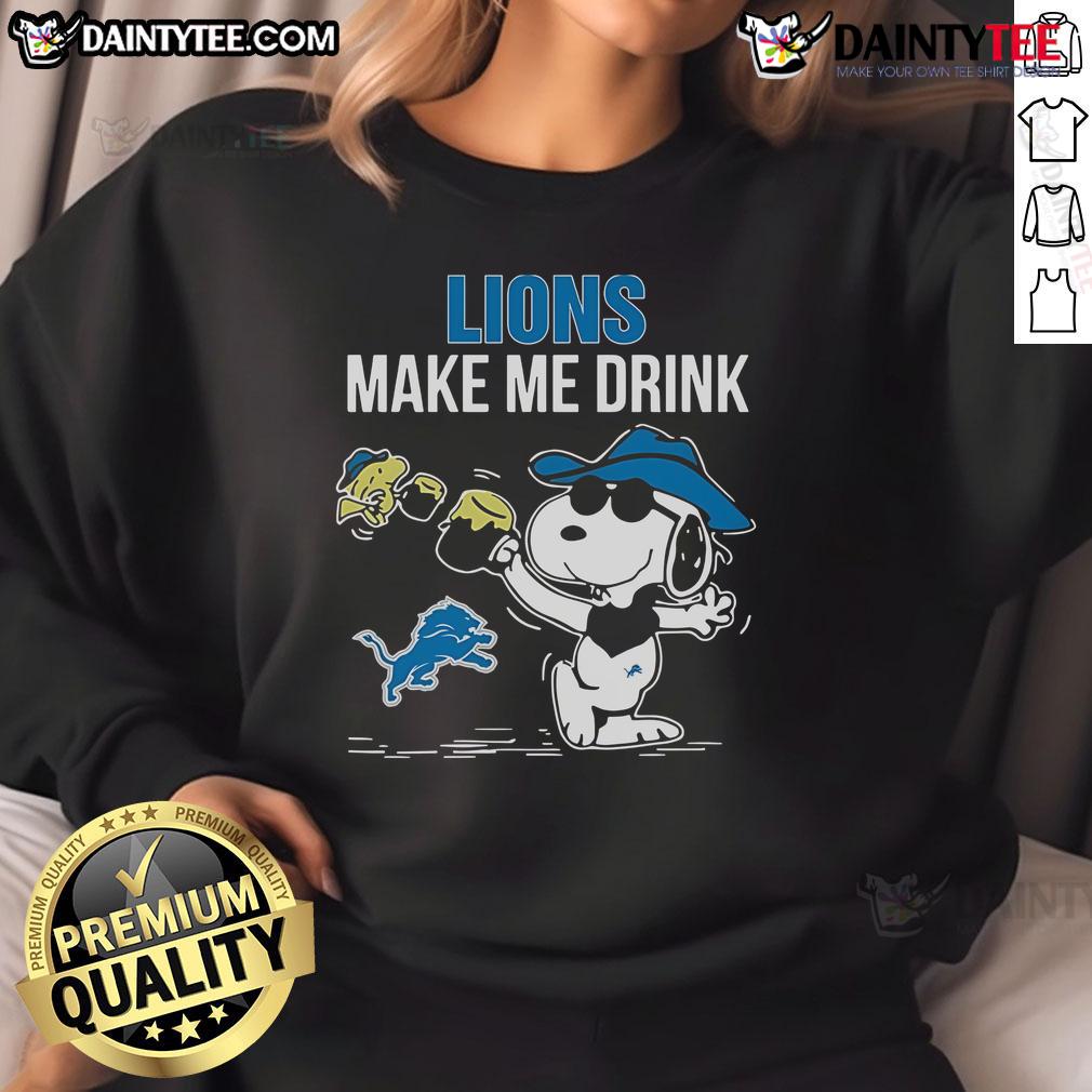Good Snoopy And Woodstock Detroit Lions Make Me Drink Sweatshirt Good Snoopy and Woodstock Detroit Lions sweatshirt design, perfect for fans looking to show team spirit and style.