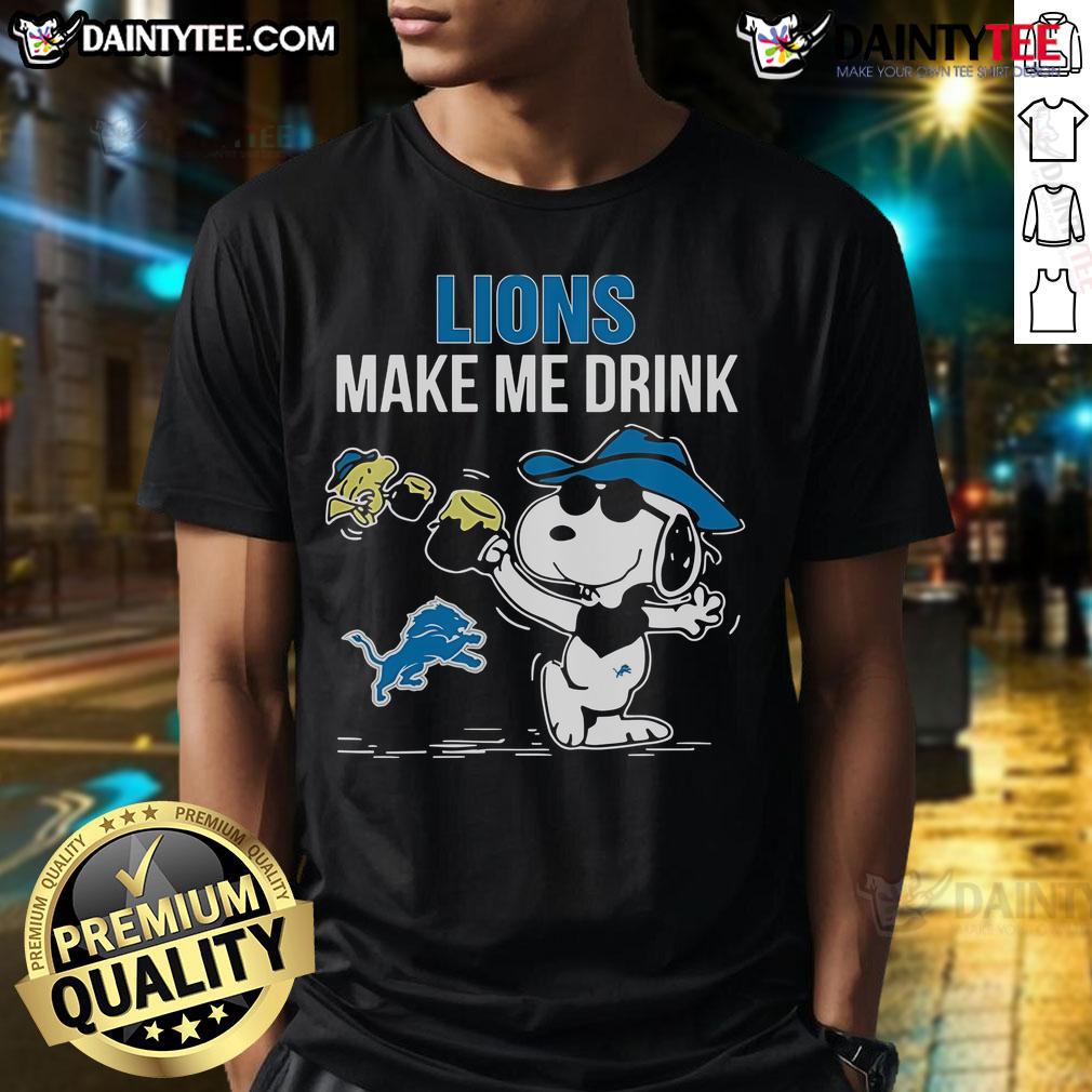 Good Snoopy And Woodstock Detroit Lions Make Me Drink T Shirt Good Snoopy and Woodstock Detroit Lions Make Me Drink T-Shirt featuring a fun design for fans of the NFL team.