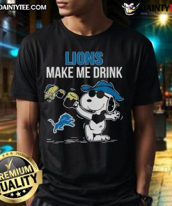 Good Snoopy and Woodstock Detroit Lions Make Me Drink T-Shirt featuring a fun design for fans of the NFL team.