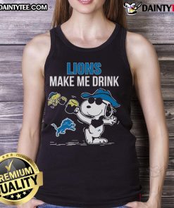 Good Snoopy and Woodstock Detroit Lions Make Me Drink tank top featuring playful cartoon design for fans.