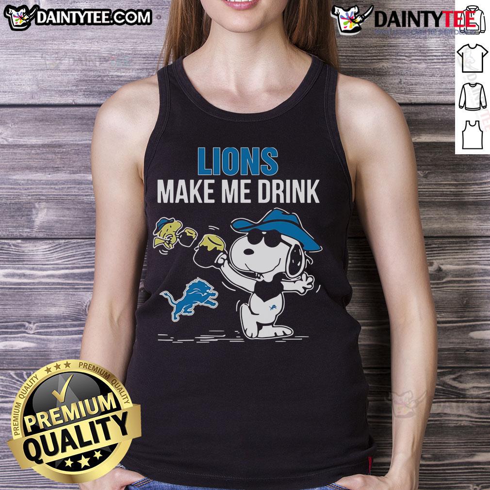 Good Snoopy And Woodstock Detroit Lions Make Me Drink Tank Top Good Snoopy and Woodstock Detroit Lions Make Me Drink tank top featuring playful cartoon design for fans.