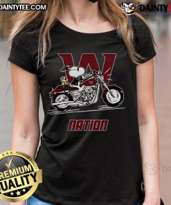 Good Snoopy and Woodstock riding a motorbike in Washington on a ladies tee, perfect for Peanuts fans and casual wear.