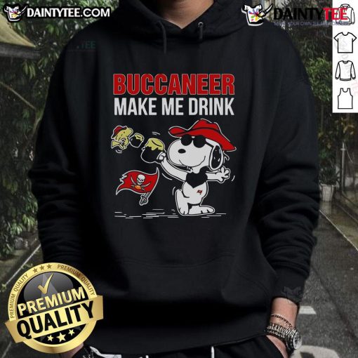 Alt Text: Good Snoopy and Woodstock Tampa Bay Buccaneers Make Me Drink Hoodie featuring playful cartoon design.